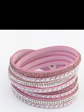 🆕️ PINK WITH PINK & CLEAR RHINESTONES & SILVER STUDS WRAP BRACELET